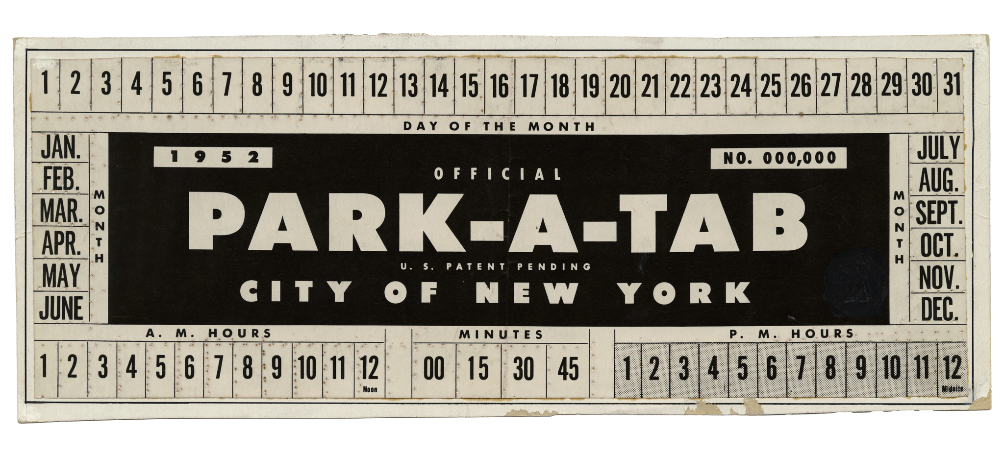 2026-06-10 ¡parking-timeline-02-fplg-superJumbo-v2.pngA paper ticket that says “OFFICIAL PARK-A-TAB” and has months and dates on it.